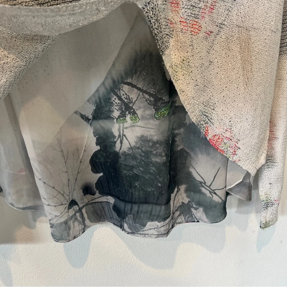 Sioni Lightweight Open Knit Watercolor Floral Layered Long Sleeve Sweater - Picture 9 of 9